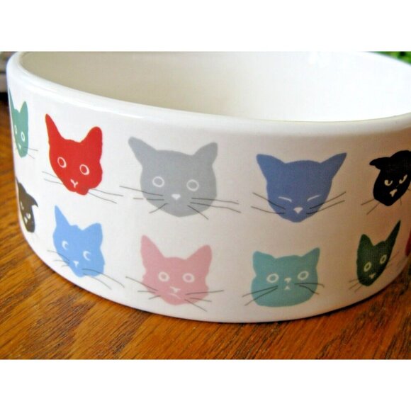 New Fringe Brand Adorable Kitty Cats MEOW Glazed Ceramic Colorful Cat Bowl - 5" - Picture 5 of 10